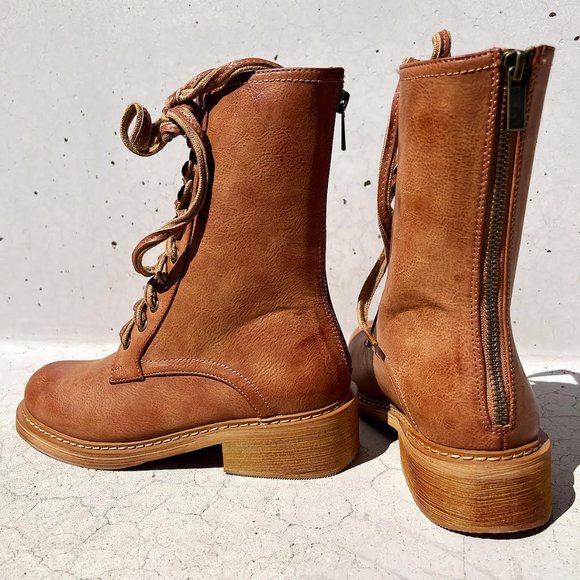 BEAST FASHION Tan Lace-Up Combat Boots - Picture 11 of 13